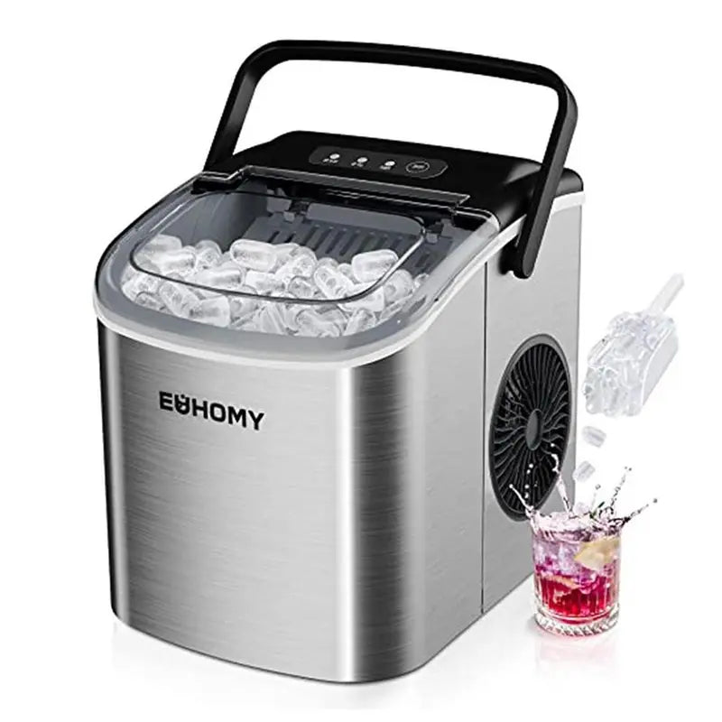 Portable Ice Maker: 26Lbs/24Hrs, 9 Ice Cubes in 6 Mins, Auto-Cleaning with Basket & Scoop