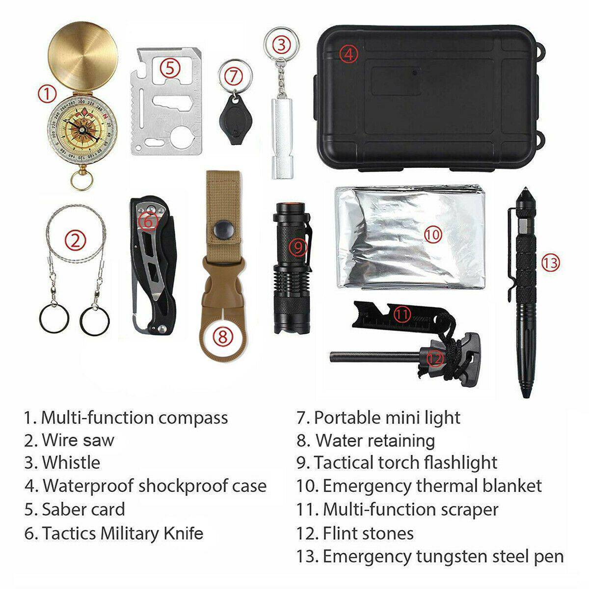 14 in 1 Outdoor Emergency Survival And Safety Gear Kit Camping - SecNewStore