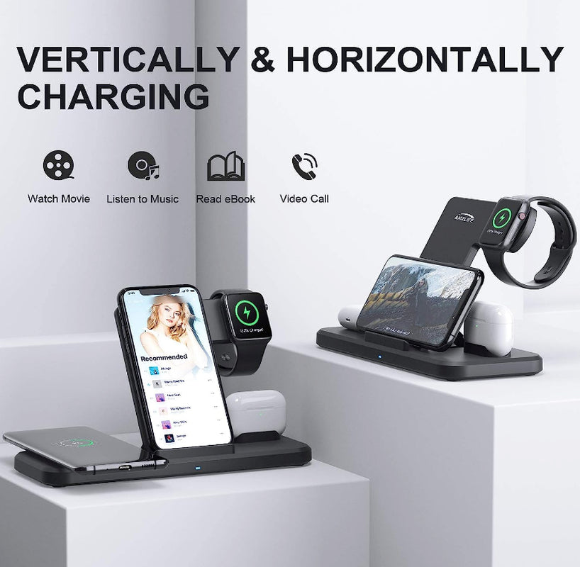 4-in-1 Wireless Charging Station - 15W Fast Charger with Adapter