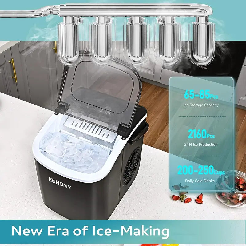 Portable Ice Maker: 26Lbs/24Hrs, 9 Ice Cubes in 6 Mins, Auto-Cleaning with Basket & Scoop