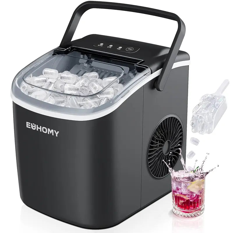 Portable Ice Maker: 26Lbs/24Hrs, 9 Ice Cubes in 6 Mins, Auto-Cleaning with Basket & Scoop