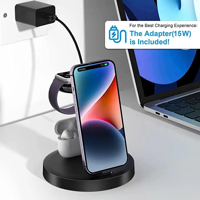 Ultimate 3-in-1 Wireless Charging Station for Apple Watch, Airpods, and iPhone