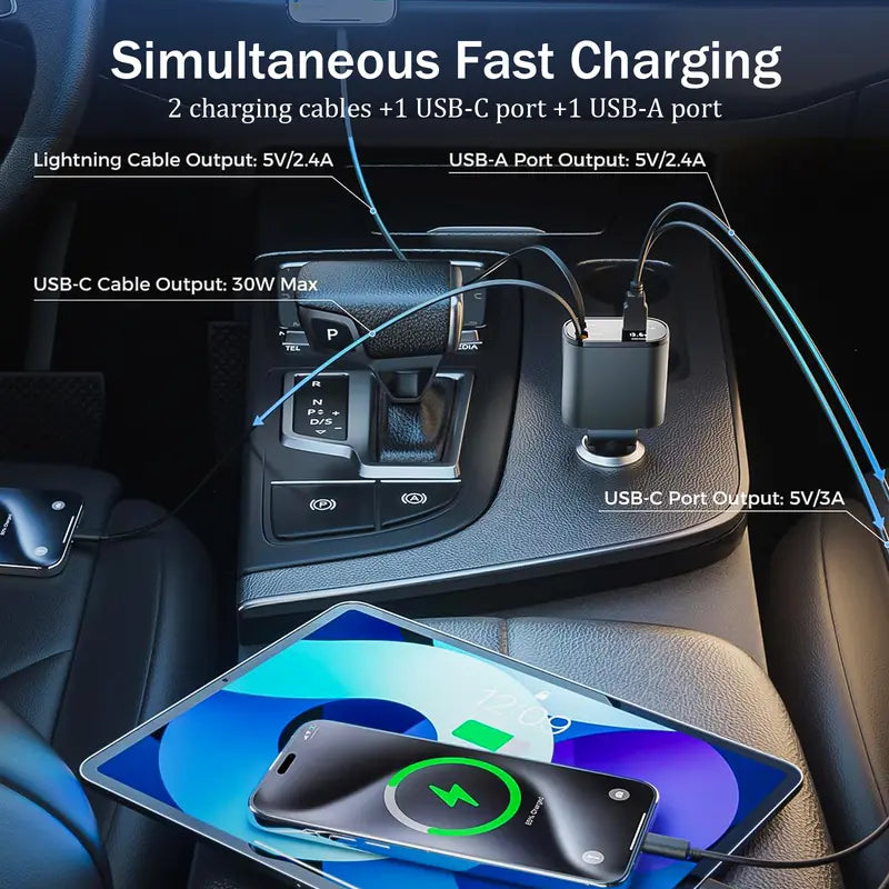 Ultimate Fast Car Charger for iPhone, iPad, Airpods, Samsung Galaxy, and Google Devices