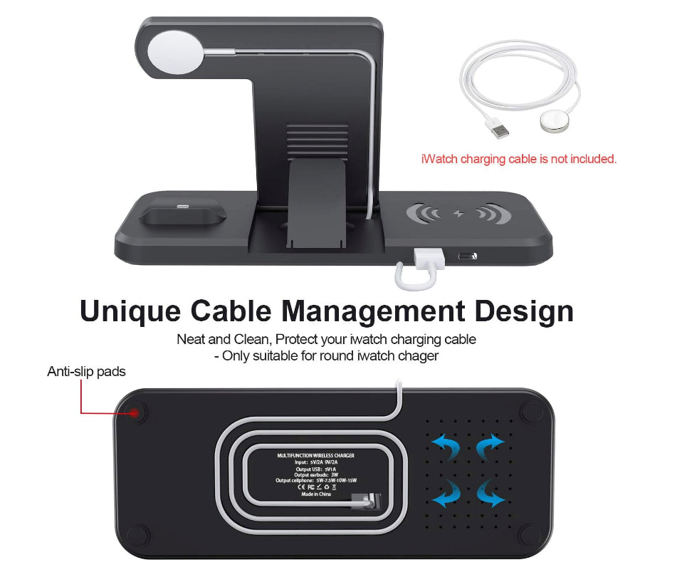 4-in-1 Wireless Charging Station - 15W Fast Charger with Adapter