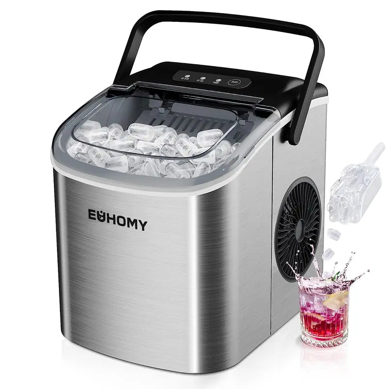 Portable Ice Maker: 26Lbs/24Hrs, 9 Ice Cubes in 6 Mins, Auto-Cleaning with Basket & Scoop