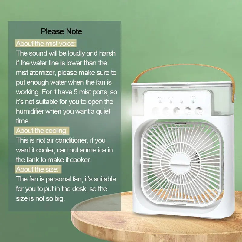 Portable 3-in-1 Mini Air Conditioner Fan with LED Light