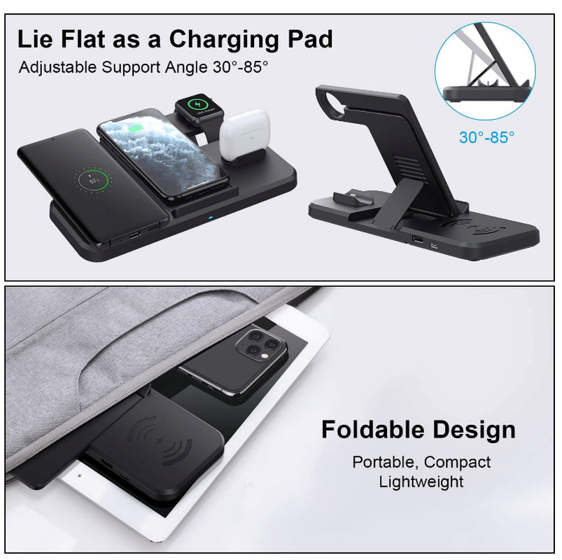 4-in-1 Wireless Charging Station - 15W Fast Charger with Adapter