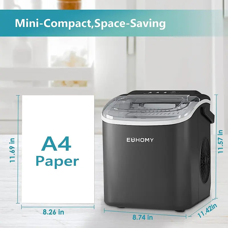 Portable Ice Maker: 26Lbs/24Hrs, 9 Ice Cubes in 6 Mins, Auto-Cleaning with Basket & Scoop