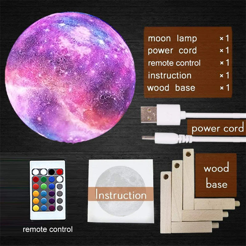 Galaxy Moon Lamp: 16 Color Changing Night Light with Remote Control - Perfect Gift for Kids