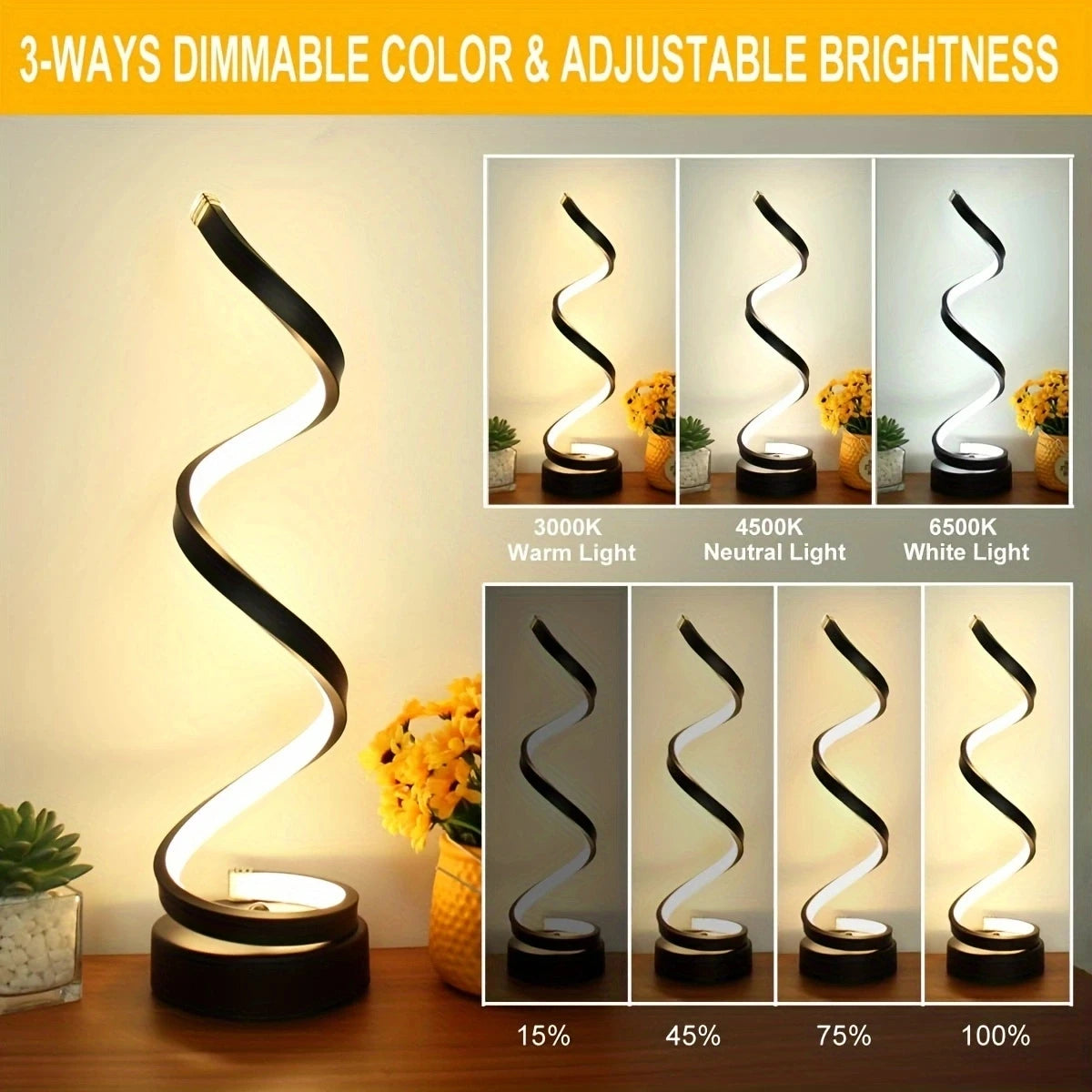 Modern Spiral LED Table Lamp: Perfect for Living Room, Bedroom